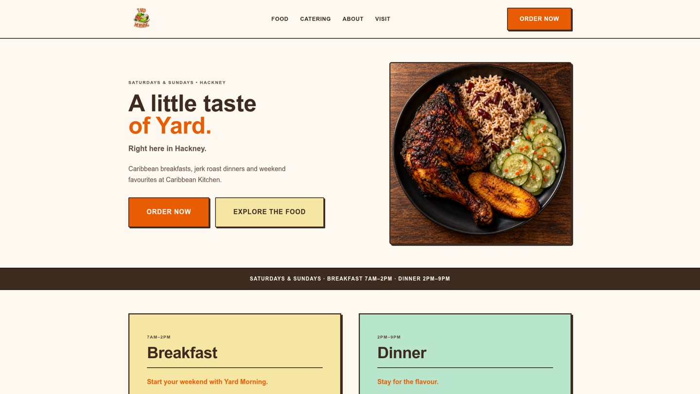 Homepage screenshot of Yard Morning